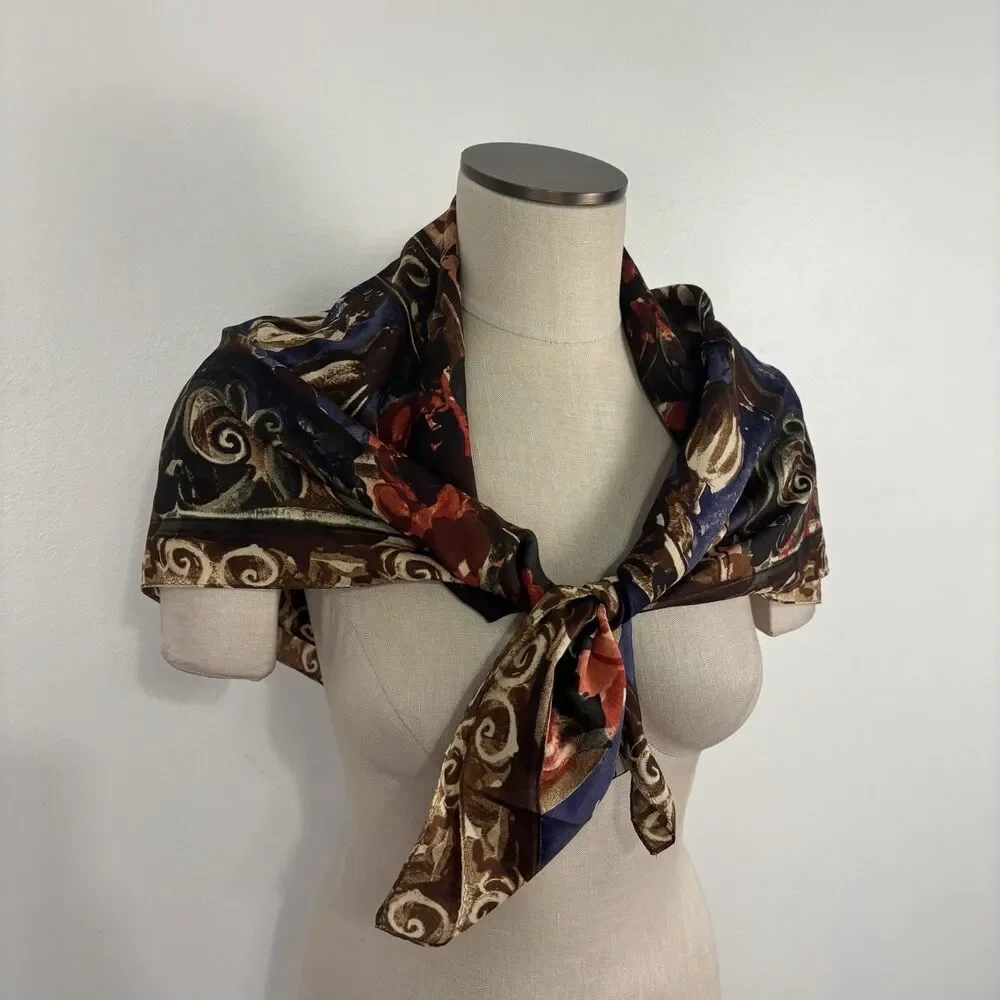 VTG NEW YORK STUDIO Designer 100% Silk Scarf Multicolor Abstract Made in Korea